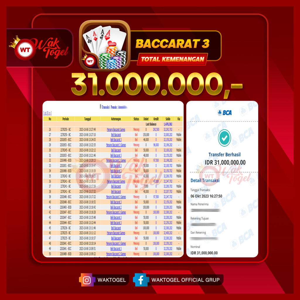 BUKTI PEMBAYARAN BACCARAT 31 JUTA