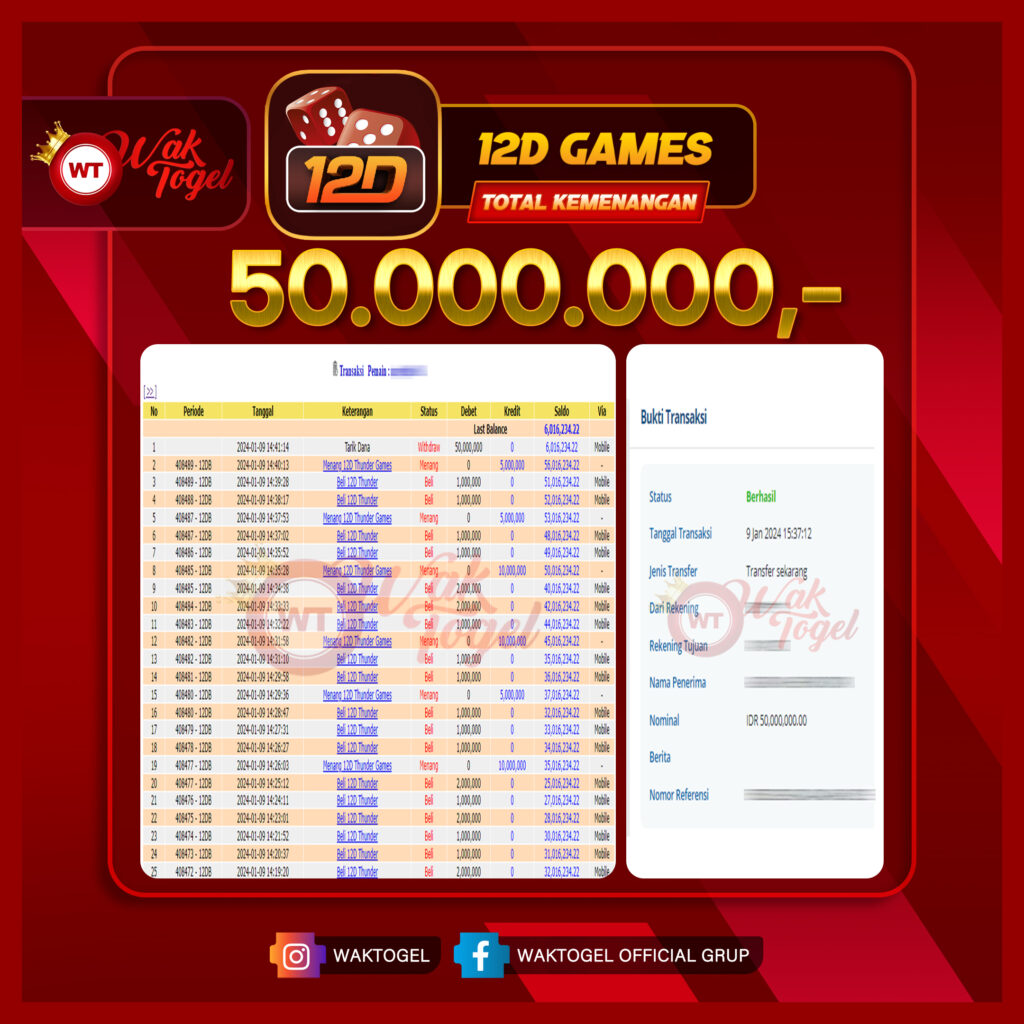 BUKTI PEMBAYARAN 12D THUNDER GAMES WAKTOGEL